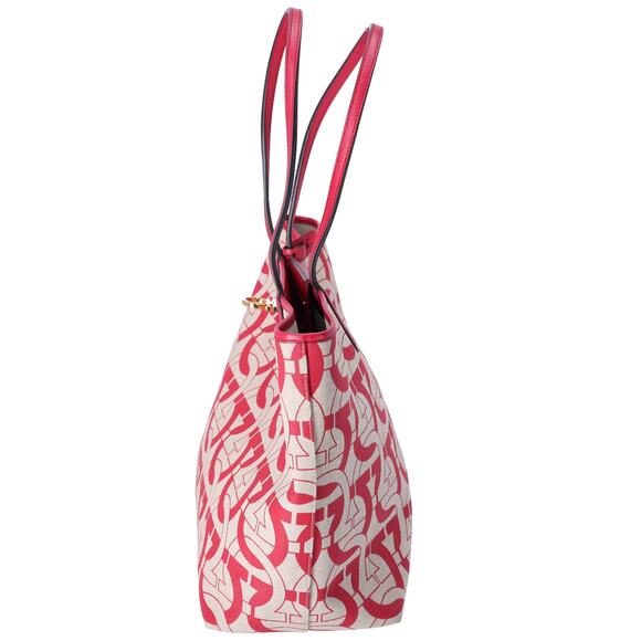 Salvatore Ferragamo Gancini Tote Bag Beige Red Canvas Leather - Picture 2 of 8